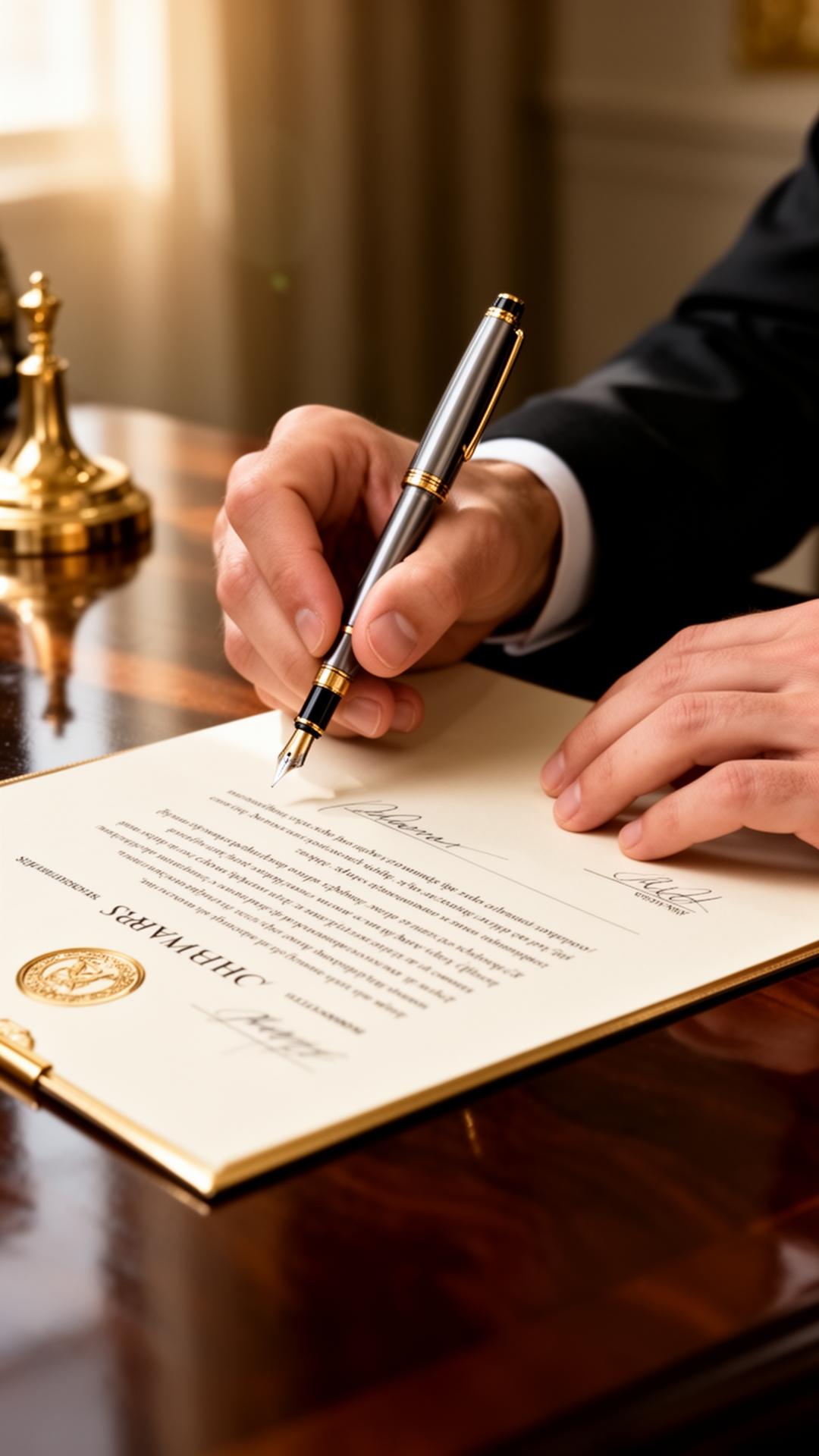 Client signing a Will document with a fountain pen